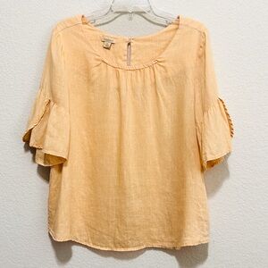 Sundance Willa Whisper 100% Linen Peplum Flutter Sleeve Top Size Medium